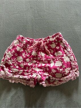 Mini Boden Pink and White Floral Ruffle Shorts